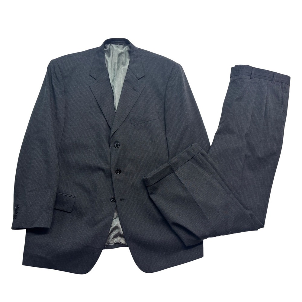 vtg 90s Givenchy 46R 38x30 Black Charcoal Graph Check 2pc Pant Suit Wool USA